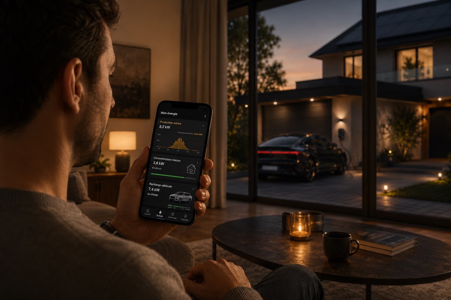 Supervision énergétique Smappee : production solaire, consommation maison et recharge VE pilotées depuis un smartphone