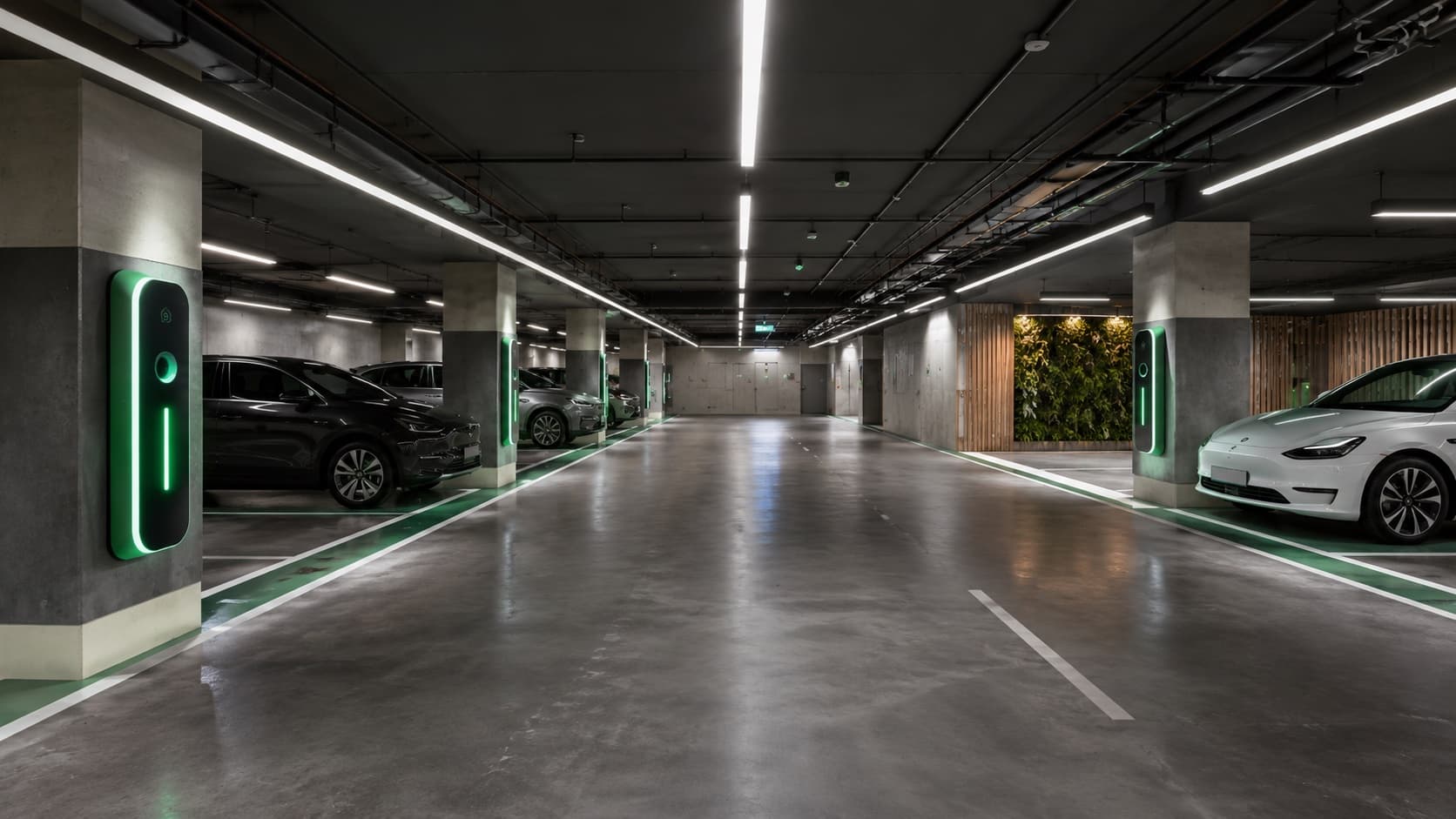 Parking souterrain de copropriété équipé de bornes de recharge